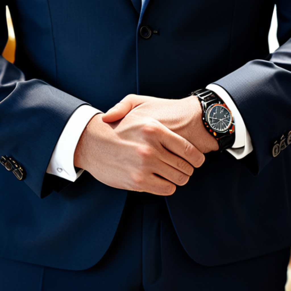 A confident professional wearing a sophisticated Hamilton Jazzmaster watch on their wrist, standing in a contemporary office lobby. The individual is fully clothed in a modest, dark business suit. The background features blurred modern architecture and warm, inviting lighting. The image emphasizes timeless design and everyday elegance. Professional photography, natural pose, perfect anatomy, well-formed hands, correct proportions, high quality, safe for work, appropriate content, fully clothed, professional.