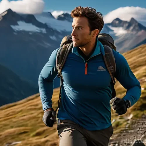 롤렉스 컬렉션별 특징 비교 - **The Adventurer's Timepiece**
    A dynamic, medium-shot image of a male hiker, mid-stride, on a ru...