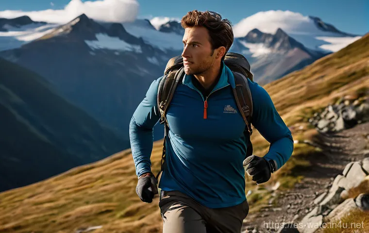 롤렉스 컬렉션별 특징 비교 - **The Adventurer's Timepiece**
    A dynamic, medium-shot image of a male hiker, mid-stride, on a ru...