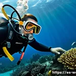 세이코 다이버 시계 추천 모델 - **Underwater Explorer with Vintage-Inspired Seiko Diver**
    "A male diver, approximately 30-40 yea...