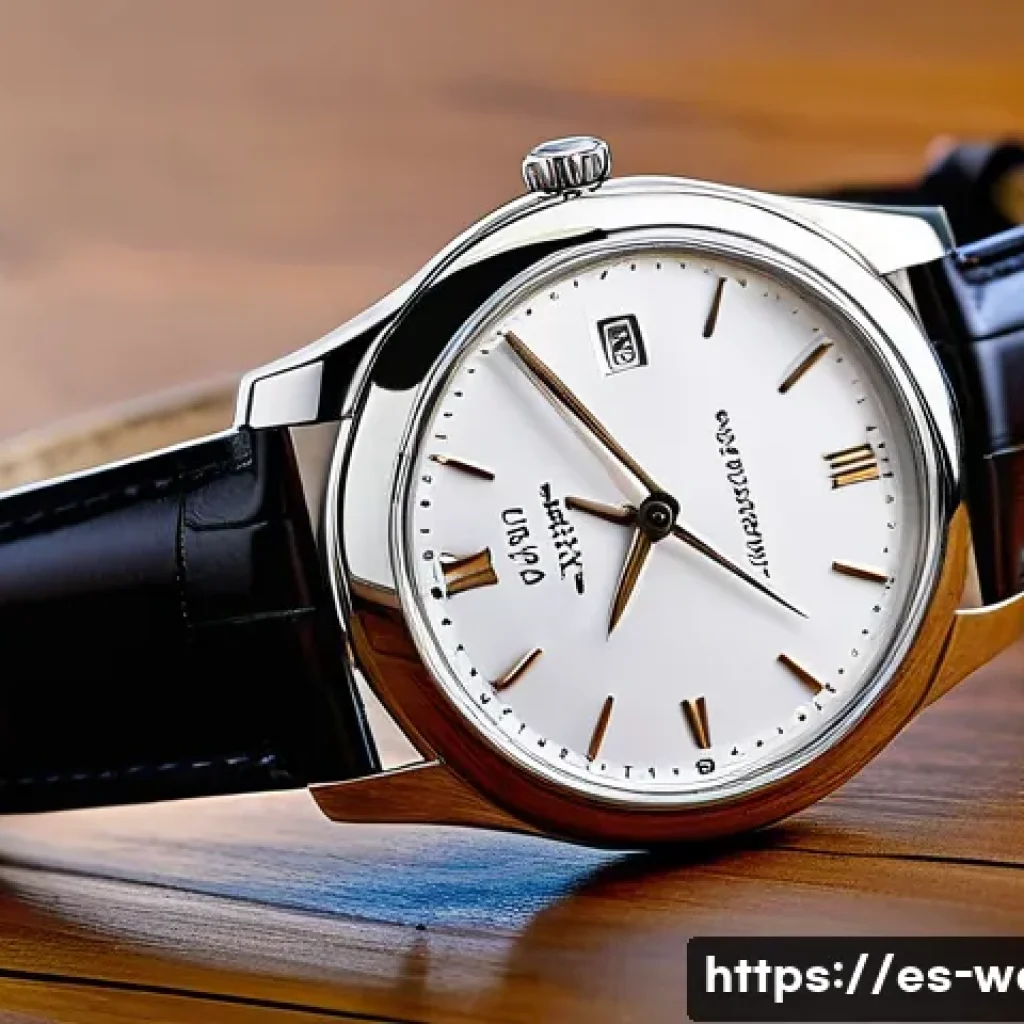 패션 시계 고르는 방법 - A sophisticated wristwatch display featuring a close-up of a luxury stainless steel watch with a sap...