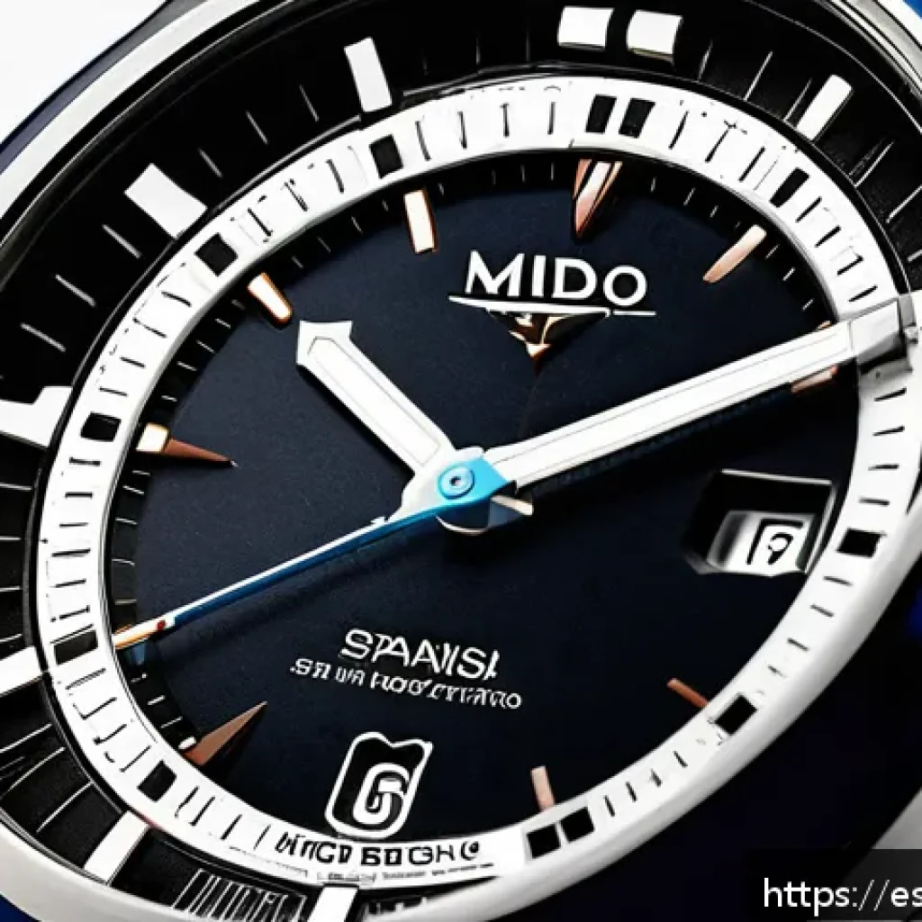 미도 시계의 기술 혁신 - A close-up of a luxury Mido wristwatch showcasing its classic yet modern design with a titanium and ...