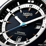 미도 시계의 기술 혁신 - A close-up of a luxury Mido wristwatch showcasing its classic yet modern design with a titanium and ...
